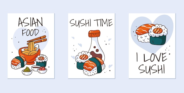 Sushi schattig Japans eten banner poster kaarten concept collectie set