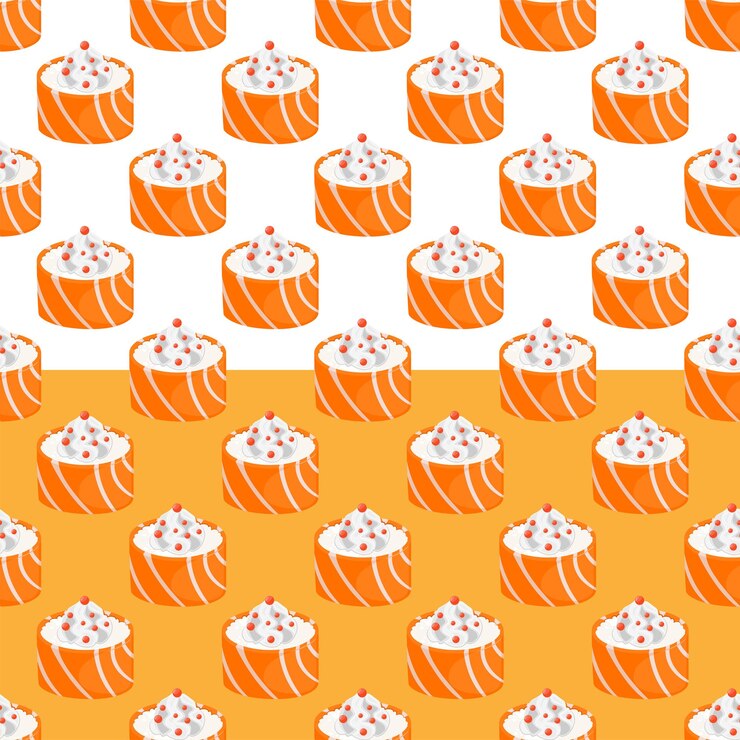 Vector sushi seamless pattern, asian food, japanese sushi background