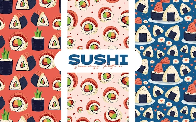 Modello senza cuciture di sushi. collezione di sfondo di cibo giapponese