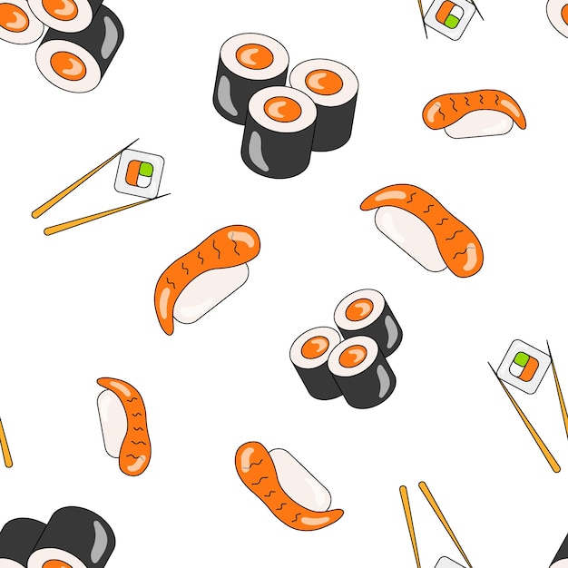 寿司のシームレスなパターン デザインのシーフードのベクトルの背景