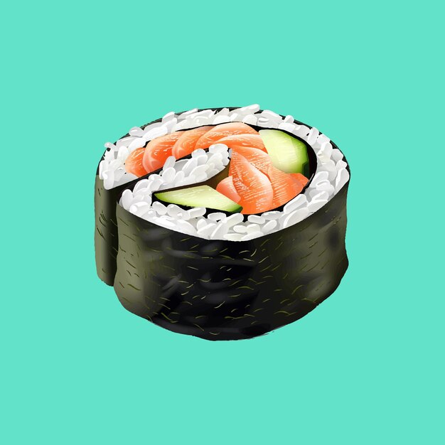 Sushi illustrazione semirealista di sushi un tipico cibo giapponese su uno sfondo isolato