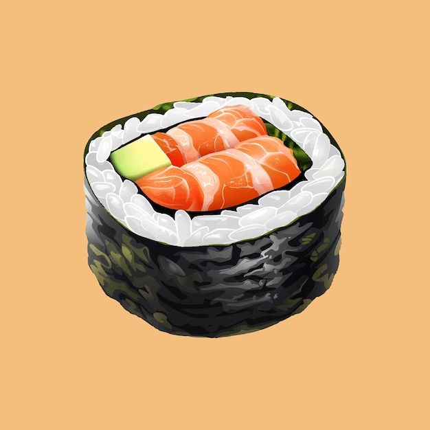 Sushi semirealistic illustration of sushi a typical japanese food on isolated background