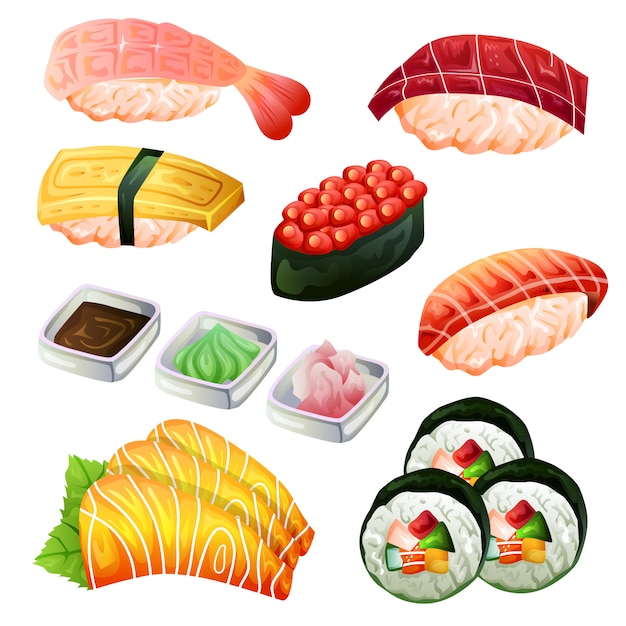 Vector sushi set japan traditional cuisine icon object