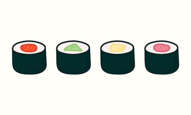 Sushi set maki rolls vector hand drawn