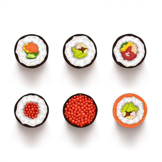 Vector sushi set top view