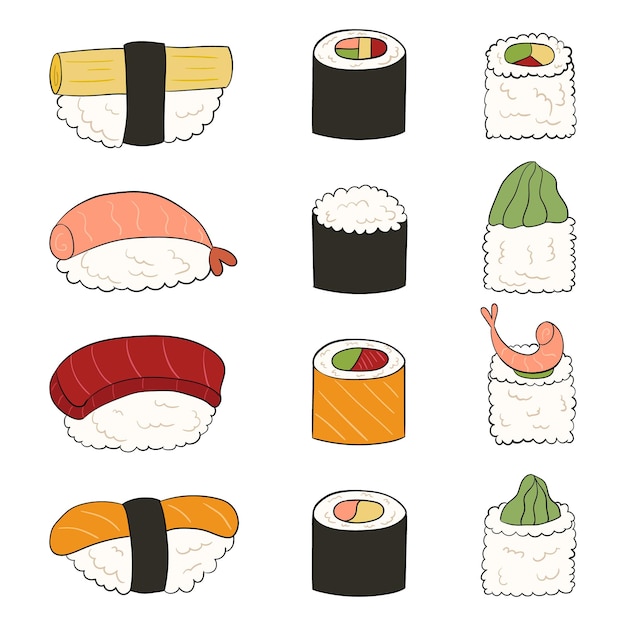 Sushi set illustrazione vettoriale su sfondo bianco