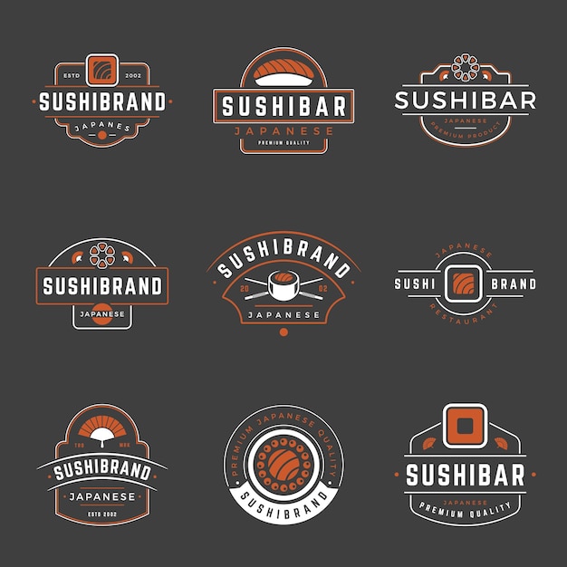 Vector sushi shop logos templates set vector objects and icons