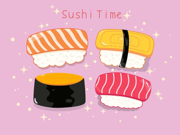 Sushi-stickerset met schattige stijl