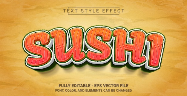 Эффект стиля текста суши, редактируемый графический текстовый шаблон