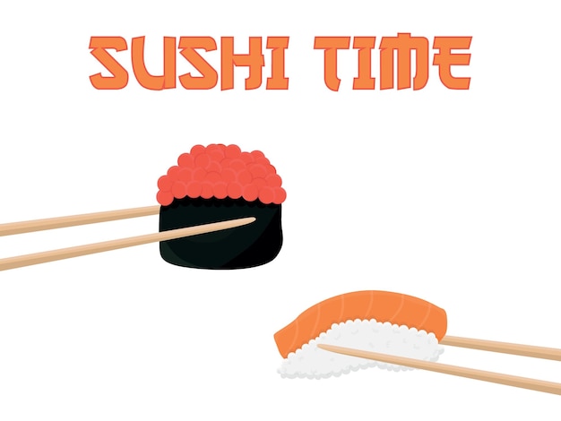Вектор Время суши. держите суши палочками друг напротив друга