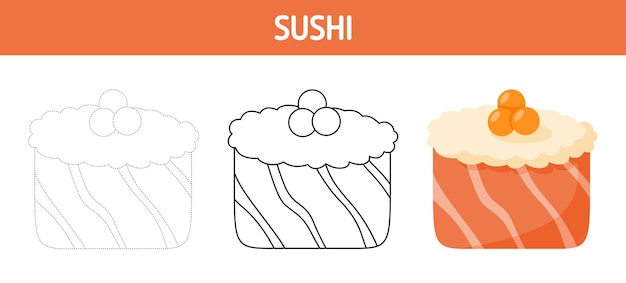 Sushi tracing and coloring worksheet for kids