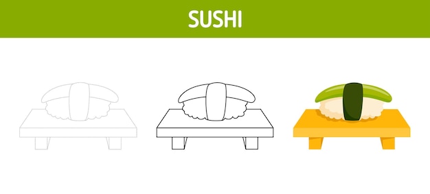 Sushi tracing and coloring worksheet for kids