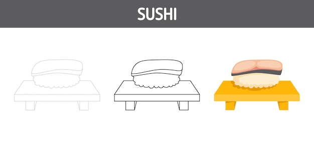 Sushi tracing and coloring worksheet for kids
