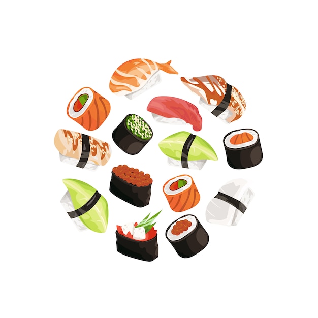 Vector sushi types in circle