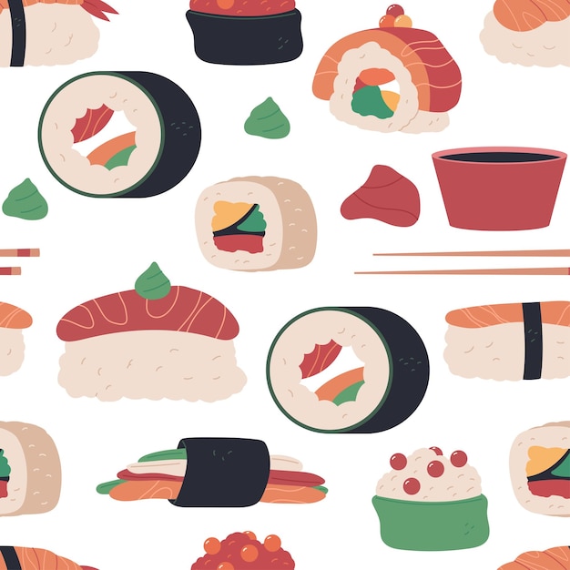 Sushi vector cartoon naadloos patroon achtergrond voor behang verpakking verpakking en achtergrond