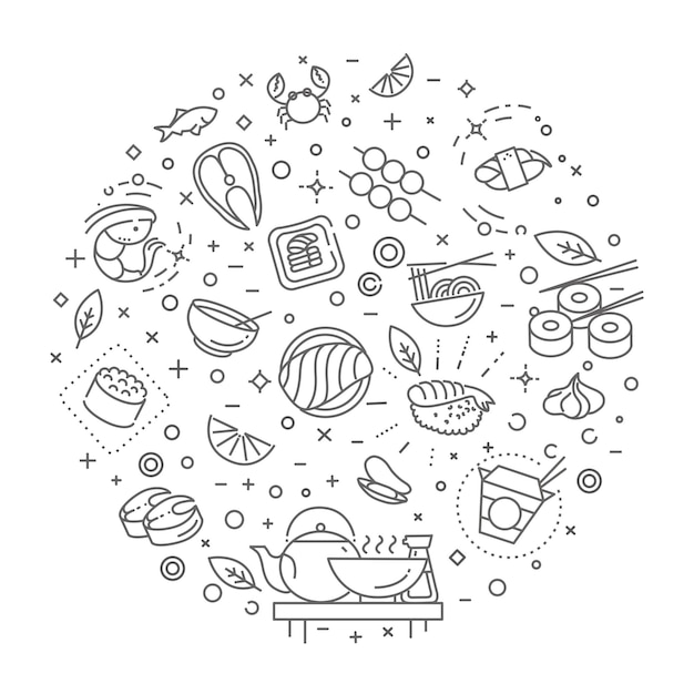 Sushi vector outline symbols