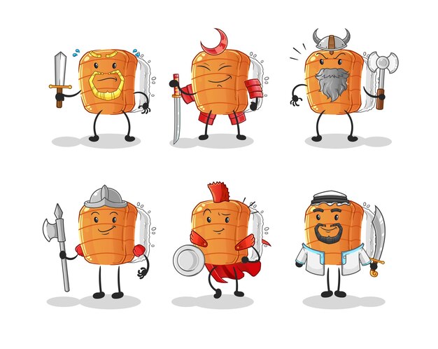 Vector sushi warrior group character. cartoon mascot vector