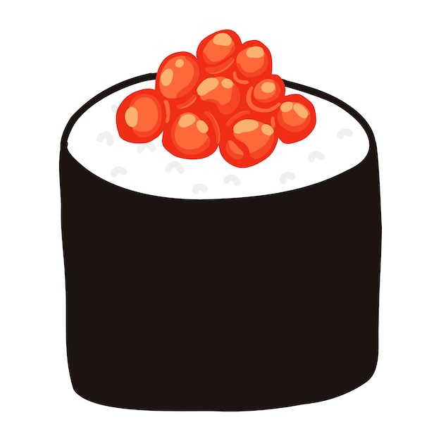 Sushi with red caviar in cartoon flat style hand drawn japanese traditional cuisine