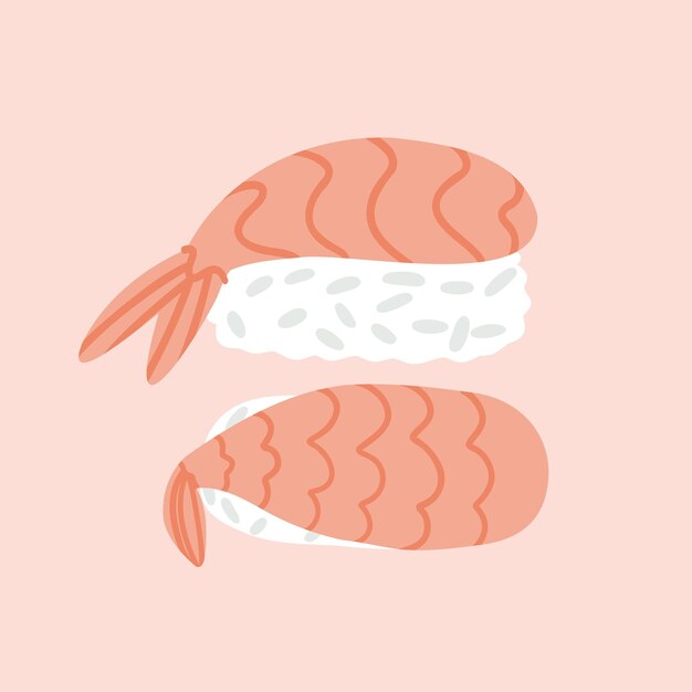 Vector sushi with shrimp hand drawn vector illustration in flat style