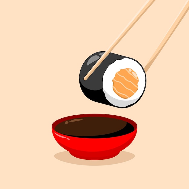 Sushi zalm roll met sojasaus vectorillustratie