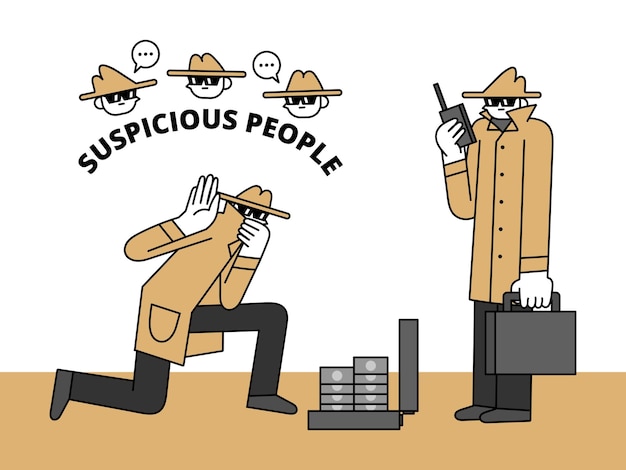 Suspicious people Hand Drawn Character Illustration