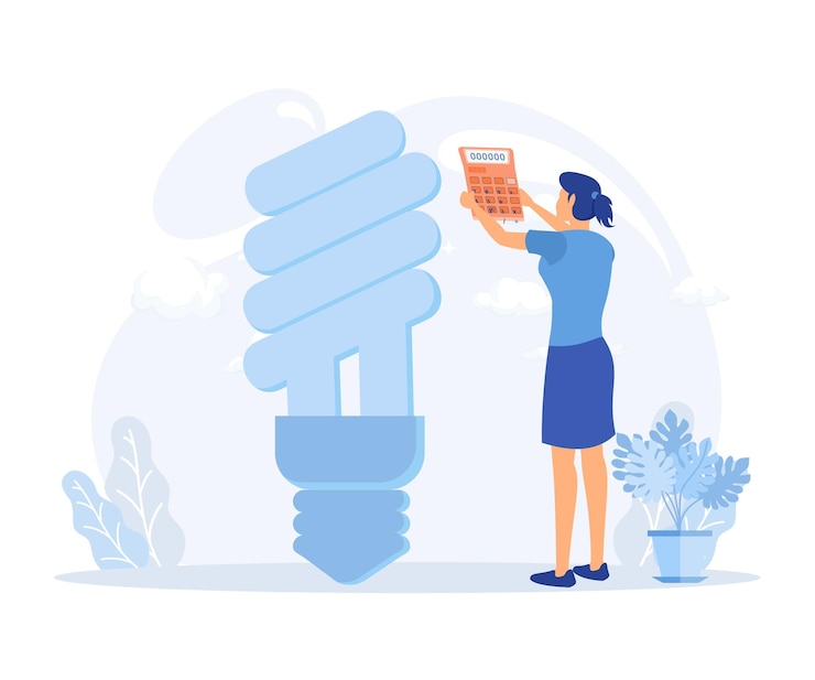 Vector sustainability illustration. characters reduce energy consumption at home,  flat vector illustration