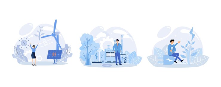 Vector sustainability illustration. sustainable clean industrial factory, renewable energy sources