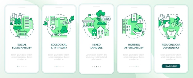 Sustainability in urban planning green onboarding mobile app screen