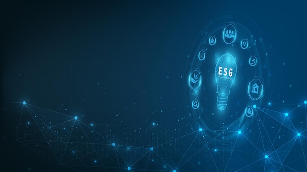 파란색 배경 ESG 아이콘의 네트워크 연결 벡터 그림에 대한 지속 가능한 비즈니스