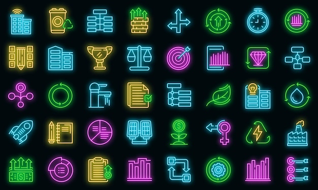 Sustainable development icons set vector neon