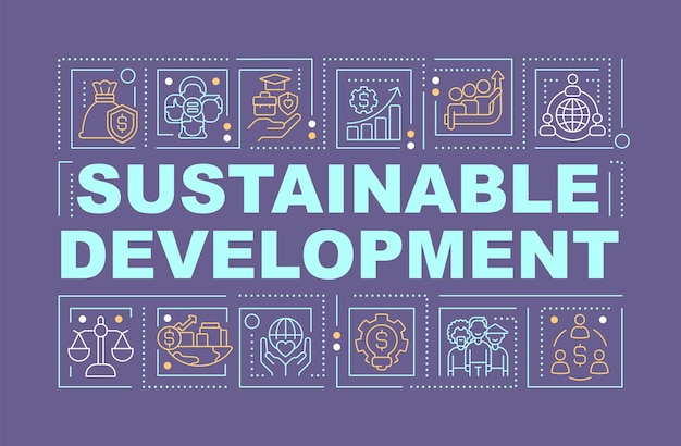 Sustainable development word concepts dark blue banner