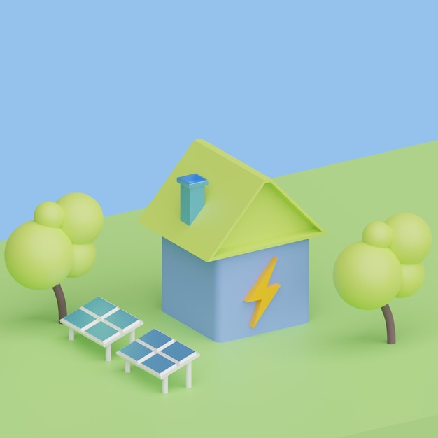 Vettore concetto di casa sostenibile obgetto realistico in 3d in stile cartone animato