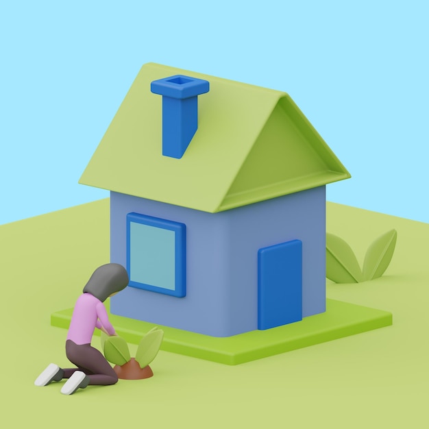 Sustainable home concept Realistic 3d object cartoon style