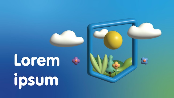 Vector sustainable living 3d nature graphics isometric 3d sport cartoon blue flower outdoor mounta