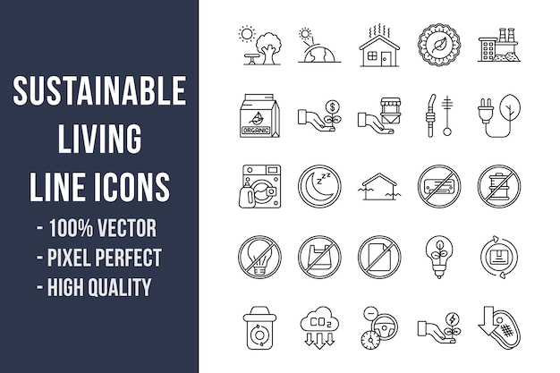 Sustainable living line icons