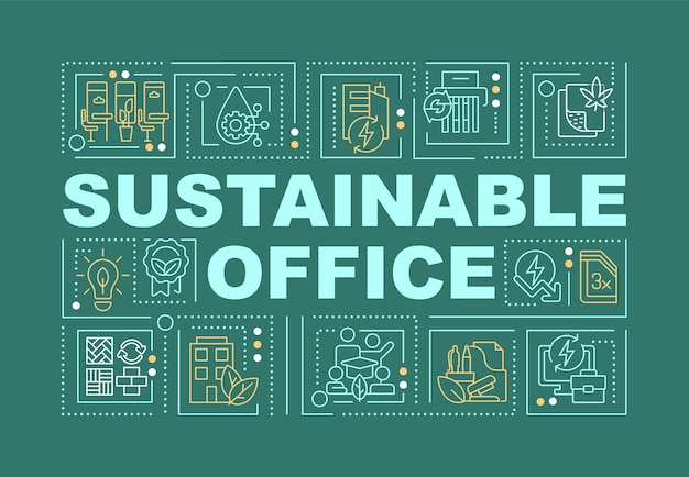 Vector sustainable office text with thin line icons