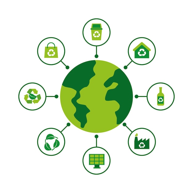 Vector sustainable planet concept with green icons vector illustration