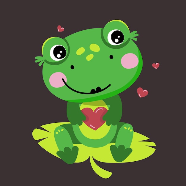 Sute Frog is holding a heart A frog in love Isolated vector illustration in a flat style