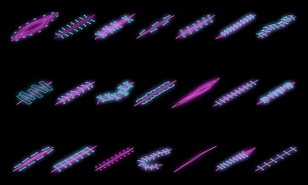 Suture icons set vector neon