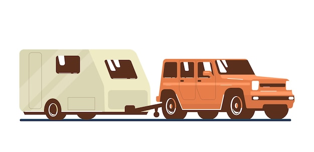 SUV auto en aanhangwagen caravan geïsoleerd. Vectorillustratie vlakke stijl.