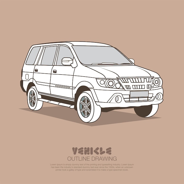 Suv auto in ouline tekening vector illustratie