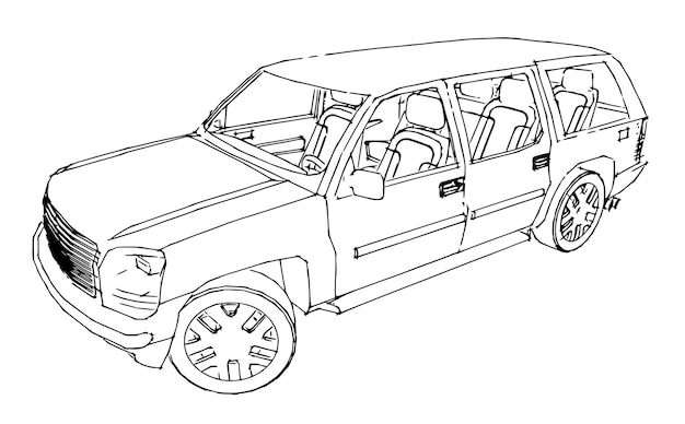 Suv auto overzichtstekening van een hand.