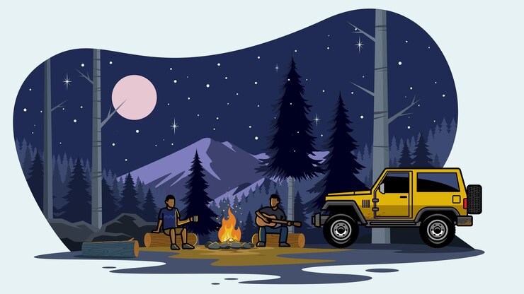 Vector suv car camping on the forest
