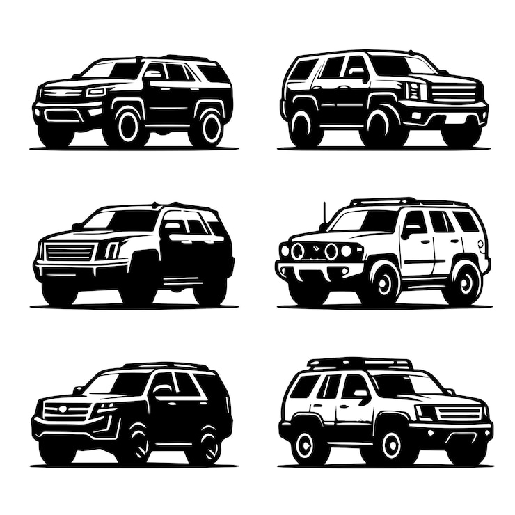 Vector 간단한 실루 스타일의 suv 자동차 컬렉션