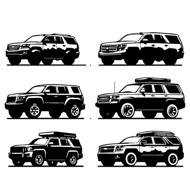 Vector 간단한 실루 스타일의 suv 자동차 컬렉션