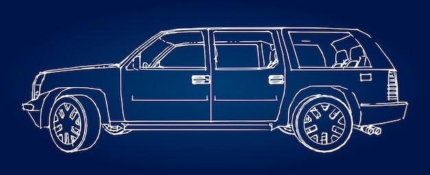 Suv car outline drawing of a hand.