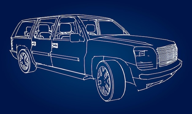 Vettore suv car disegno di una mano.