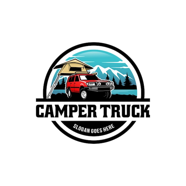 Suv off-road camper met daktent logo vector