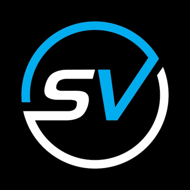 Дизайн логотипа буквы SV на черном фоне Первоначальная буква монограммы SV Logo Design Vector Template