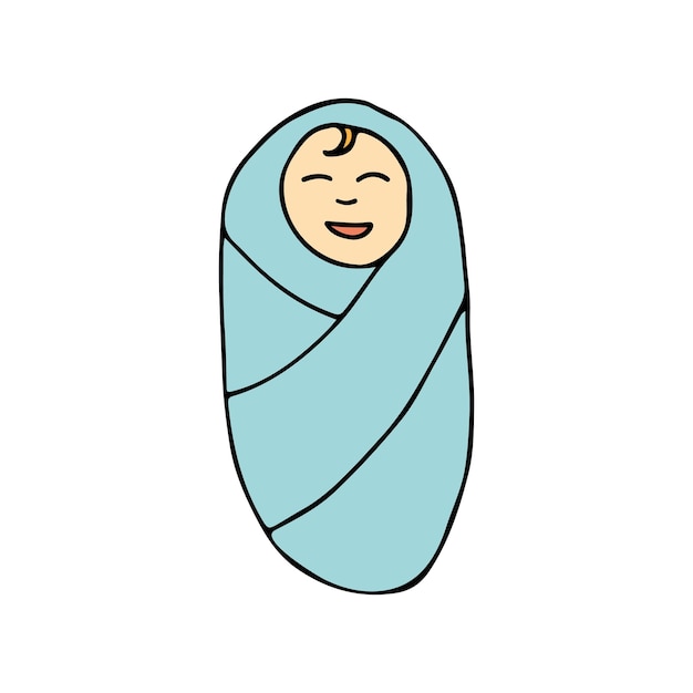 Swaddled baby colorful doodle illustration in vector